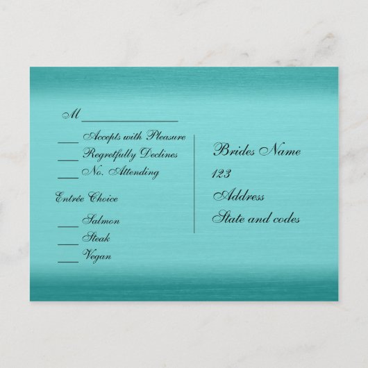 Geïnpenseerd Blauwgroen blauw menu RSVP (Achterkant)