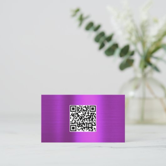 Geïnpenseerde Metallic Paarse QR Code Business Log Visitekaartje (Staand voorkant)