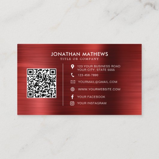 Geïnpenseerde Metallic Ruby Red Company QR Code Visitekaartje (Achterkant)