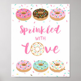 Geïnprinseerd met liefdesroze donut-tafelbord poster