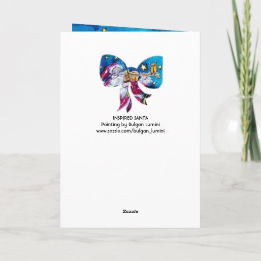 GEÏNSPIRED SANTA PLAYING VIOLIN CHRISTMAS BOW Blue Feestdagen Kaart (Achterkant)