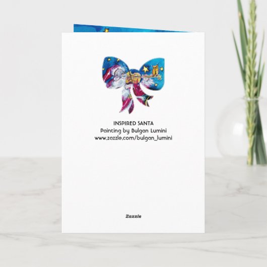 GEÏNSPIRED SANTA PLAYING VIOLIN CHRISTMAS BOW Red Feestdagen Kaart (Achterkant)