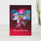 GEÏNSPIRED SANTA PLAYING VIOLIN CHRISTMAS BOW Red Feestdagen Kaart (Voorkant)