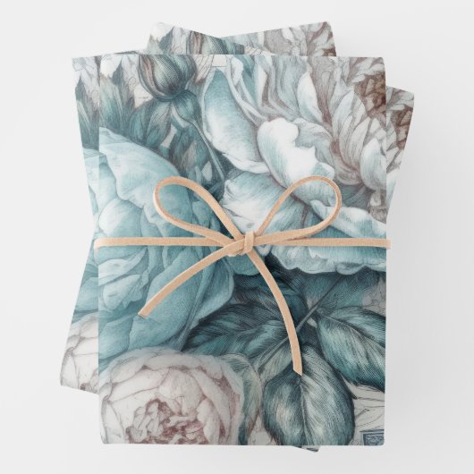 geïnspireerd blauw bloemen shabby chic inpakpapier vel (In situ)