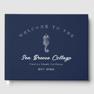 geïnspireerd blauw en wit zeepaardje gastenboek