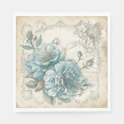  geïnspireerd blauw shabby chique bloemen servet (Voorkant)