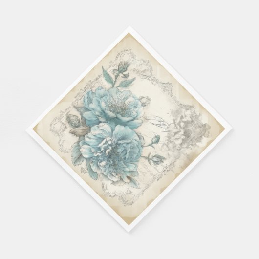  geïnspireerd blauw shabby chique bloemen servet (Hoek)