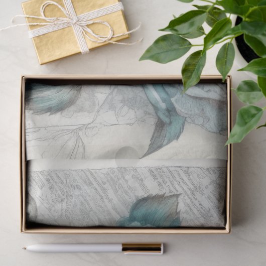  geïnspireerd blauw shabby chique bloemendecoupage tissuepapier (Geschenk)