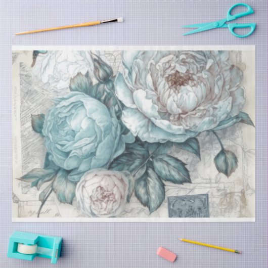  geïnspireerd blauw shabby chique bloemendecoupage tissuepapier (Craft)