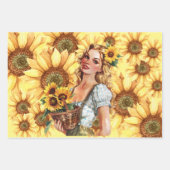 geïnspireerd blond meisjes & zonnebloemen inpakpapier vel (Voorkant 3)