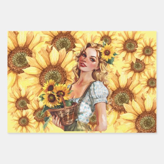  geïnspireerd blond meisjes & zonnebloemen inpakpapier vel (Voorkant 3)