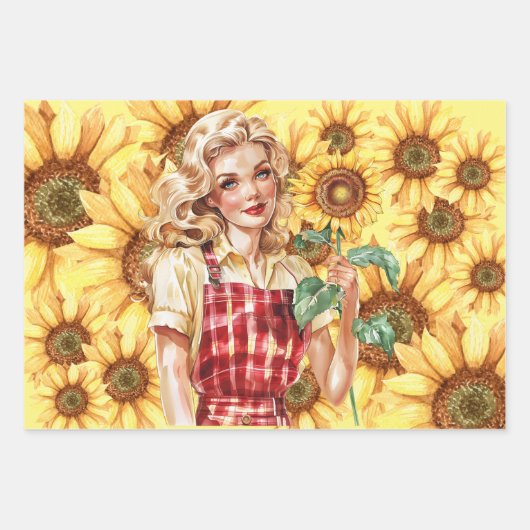  geïnspireerd blond meisjes & zonnebloemen inpakpapier vel (Voorkant 2)