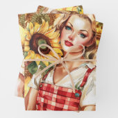  geïnspireerd blond meisjes & zonnebloemen inpakpapier vel (In situ)