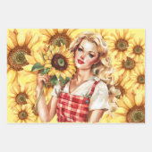 geïnspireerd blond meisjes & zonnebloemen inpakpapier vel (Voorkant)
