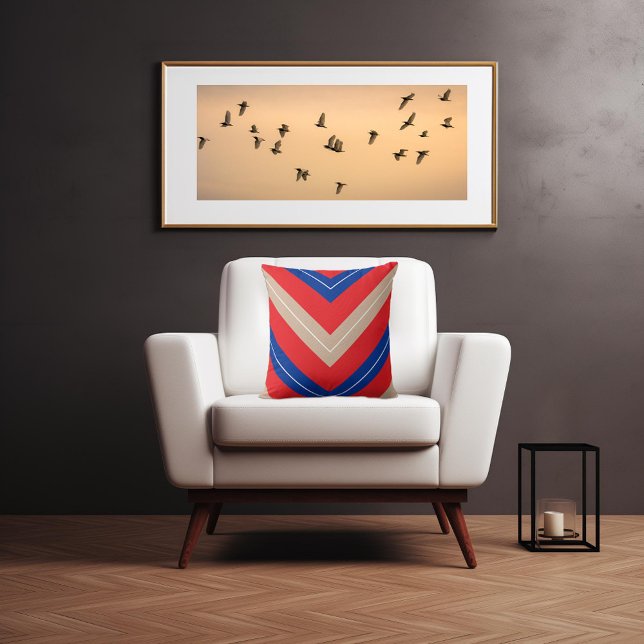  geïnspireerd Chevron rood beige marine Kussen (Creator heeft geüpload)