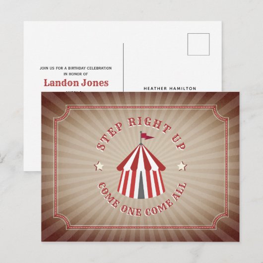 geïnspireerd circus verjaardag uitnodiging briefkaart (Voorkant / Achterkant)