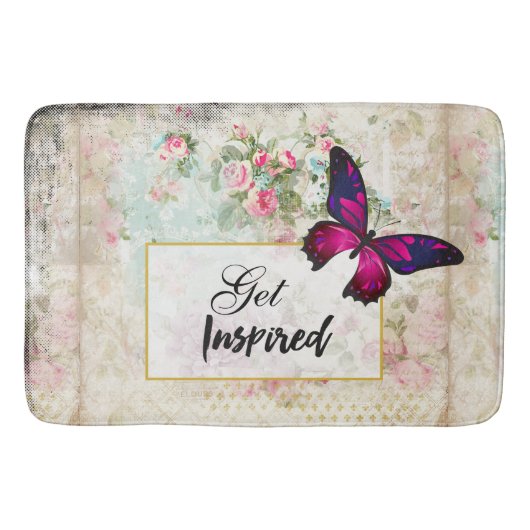 Geïnspireerd citaat & roze Butterfly Shabby Collag Badmat (Voorkant)