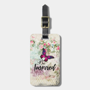 Geïnspireerd citaat & Roze Butterfly Shabby Collag Bagagelabel