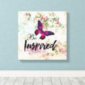 Geïnspireerd citaat & Roze Butterfly Shabby Collag Canvas Afdruk (Insitu (Houten vloer))