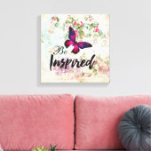 Geïnspireerd citaat & Roze Butterfly Shabby Collag Canvas Afdruk (Insitu (Woonkamer))