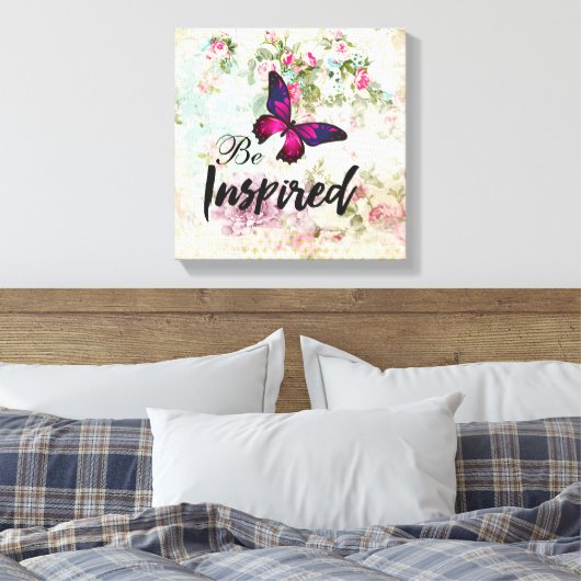 Geïnspireerd citaat & Roze Butterfly Shabby Collag Canvas Afdruk (Insitu (Slaapkamer))