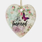 Geïnspireerd citaat & Roze Butterfly Shabby Collag Keramisch Ornament (Rechts)