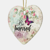 Geïnspireerd citaat & Roze Butterfly Shabby Collag Keramisch Ornament (Links)