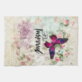 Geïnspireerd citaat & Roze Butterfly Shabby Collag Theedoek (Horizontaal)