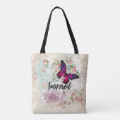 Geïnspireerd citaat & Roze Butterfly Shabby Collag Tote Bag (Achterkant)