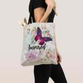 Geïnspireerd citaat & Roze Butterfly Shabby Collag Tote Bag (Dichtbij)