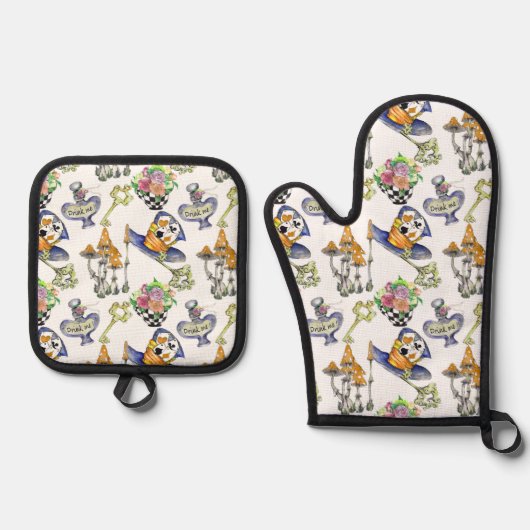 Geïnspireerd door Alice in Wonderland Ovenwant & Pannenlap Set (Voorkant)