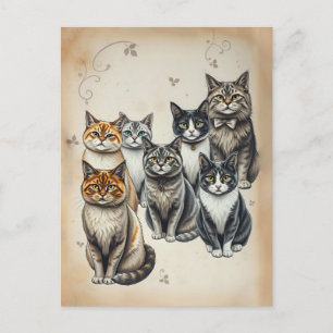 -geïnspireerd familieportret van een kat briefkaart