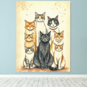 -geïnspireerd familieportret van een kat canvas afdruk (Insitu (Houten vloer))