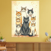 -geïnspireerd familieportret van een kat canvas afdruk (Insitu (Woonkamer))