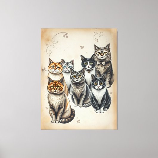 -geïnspireerd familieportret van een kat canvas afdruk (Voorkant)