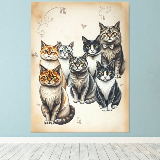 -geïnspireerd familieportret van een kat canvas afdruk (Insitu (Houten vloer))