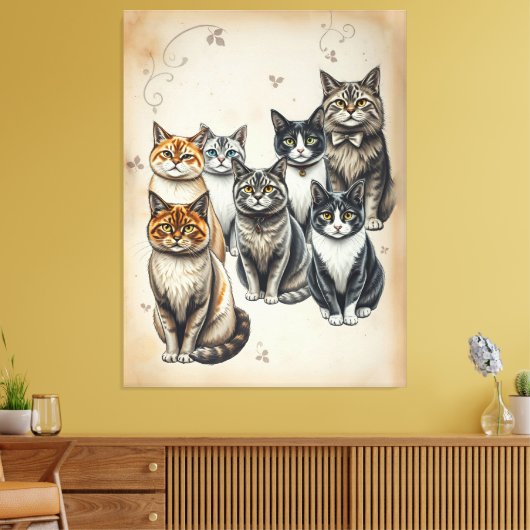 -geïnspireerd familieportret van een kat canvas afdruk (Insitu (Woonkamer))