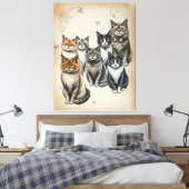 -geïnspireerd familieportret van een kat canvas afdruk (Insitu (Slaapkamer))