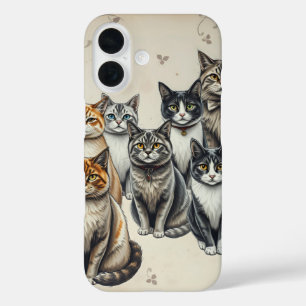 -geïnspireerd familieportret van een kat iPhone 16 hoesje