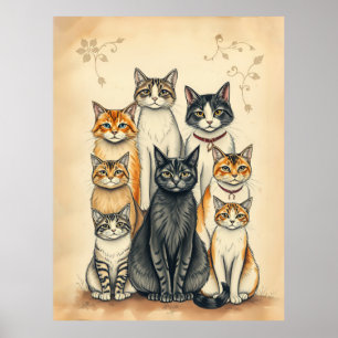 -geïnspireerd familieportret van een kat poster