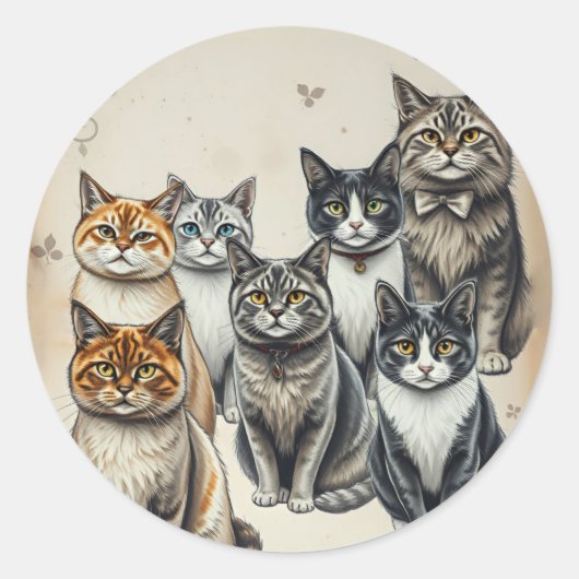 -geïnspireerd familieportret van een kat ronde sticker (Voorkant)