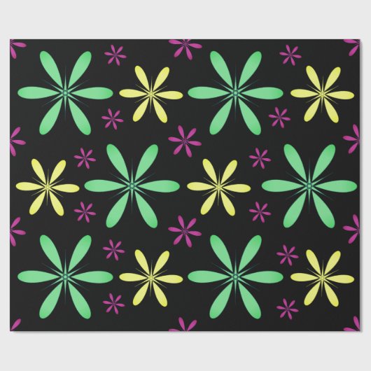  geïnspireerd grillig bloemig zwart kleurrijk cadeaupapier (Vlak)