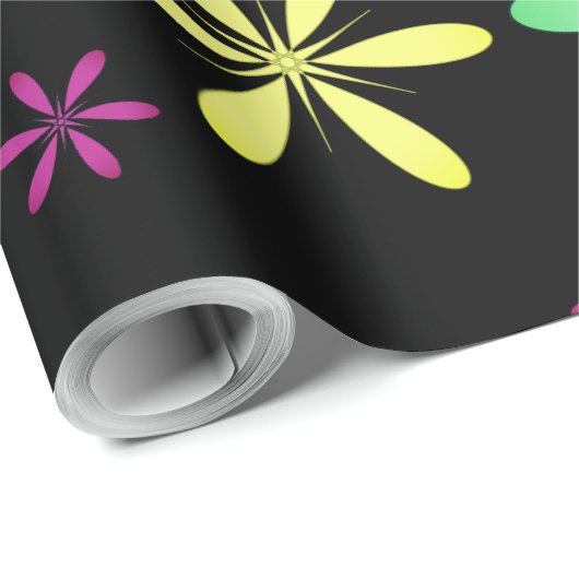  geïnspireerd grillig bloemig zwart kleurrijk cadeaupapier (Rol Hoek)