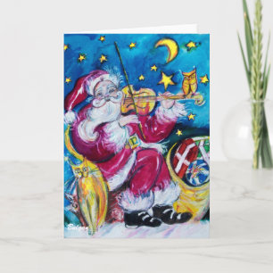GEÏNSPIREERD KERSTMAN SPEELT VIOOL, Uil, Kerstdag Feestdagen Kaart