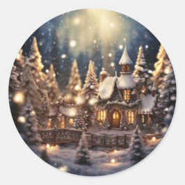 Geïnspireerd kerstthema sprookjeskasteel ronde sticker
