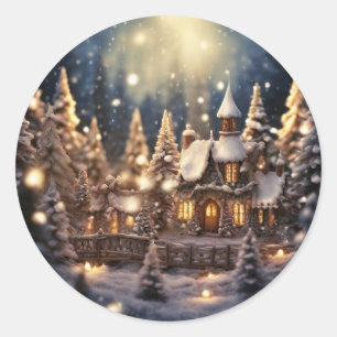 Geïnspireerd kerstthema sprookjeskasteel ronde sticker