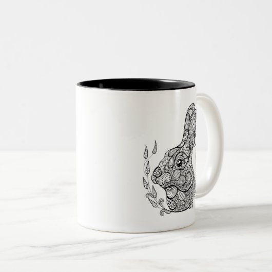 Geïnspireerd konijnenhoofd in Wreath Tweekleurige Koffiemok (Voorkant rechts)