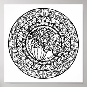 Geïnspireerd Mandala Autumn Oak Leaf 2 Poster