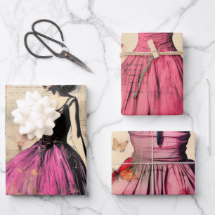  geïnspireerd meisje met vlinders inpakpapier vel