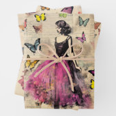 geïnspireerd meisje vlinders & bloemen inpakpapier vel (In situ)